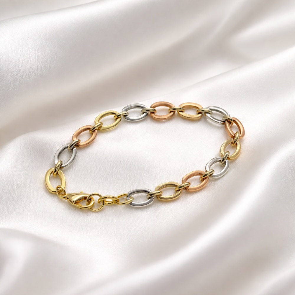 Tri-Tone Oval Link Bracelet - Gold, Rose & Silver